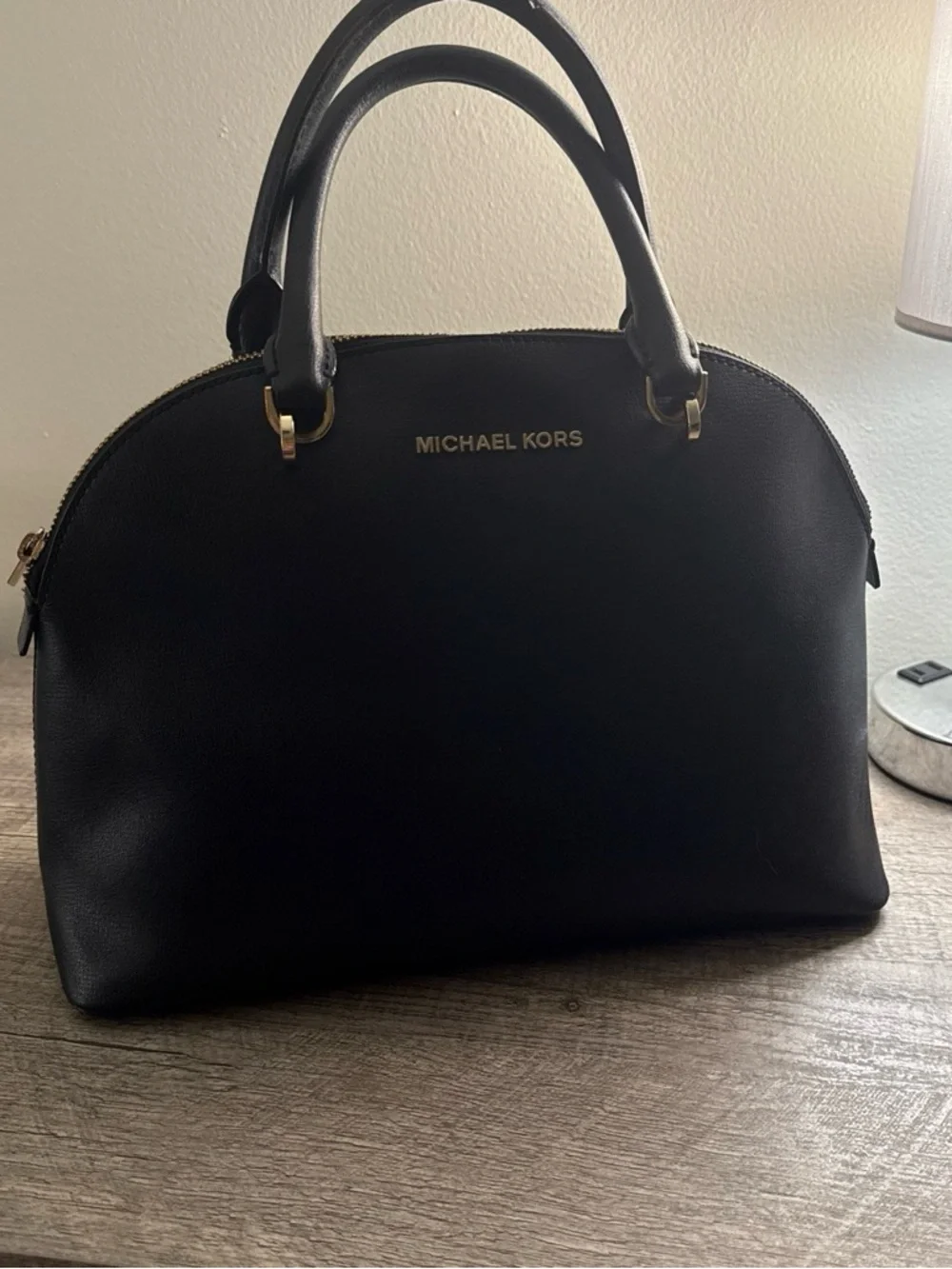 Michael Kors Black Dome Satchel with Gold Hardware